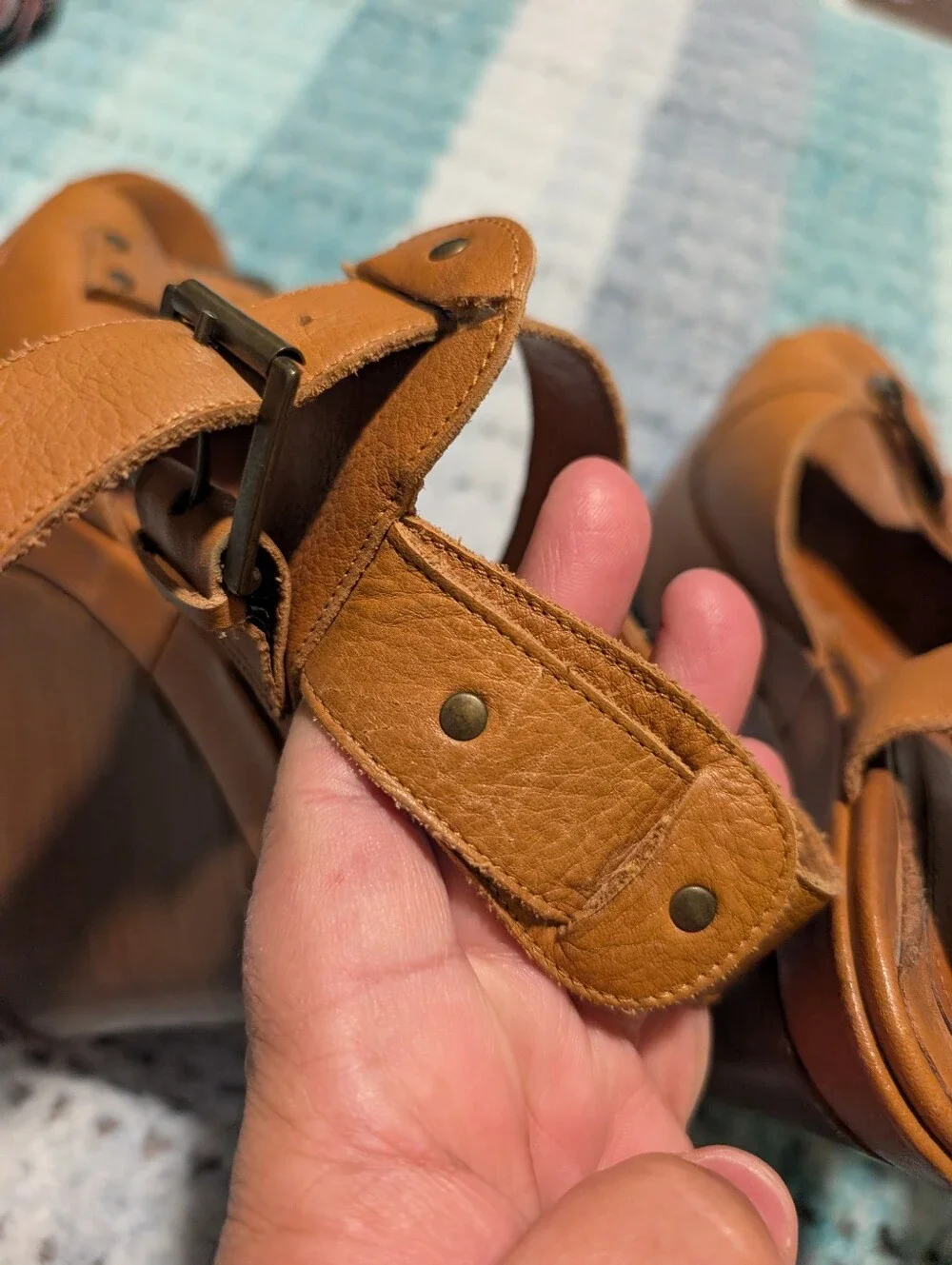 Via Spiga Leather Tan Buckle Sandal Wedges  Women Size 8